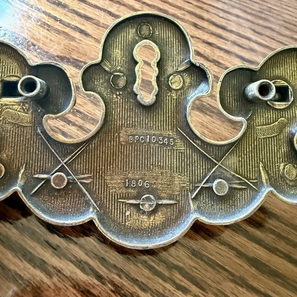 Vtg Ornate Brass Chippendale Drawer Pull Backplates French Provincial Set 6